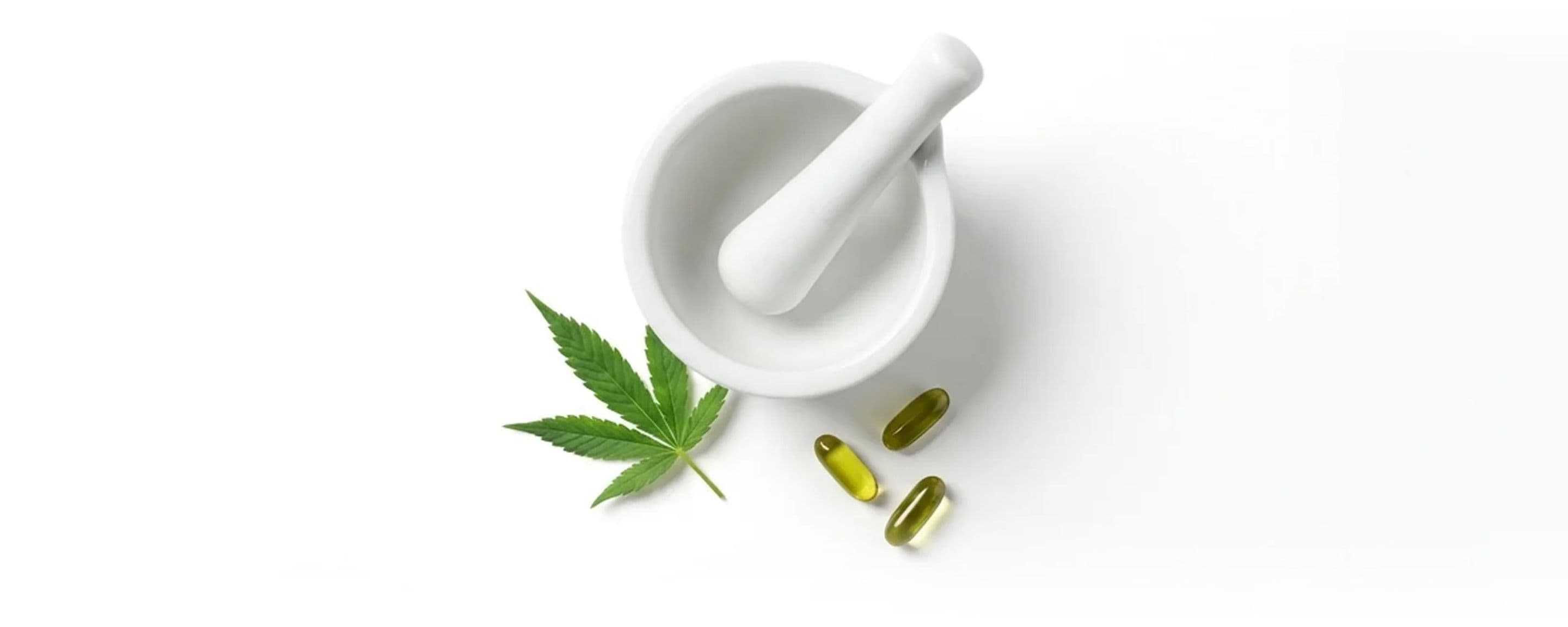 Mörser mit Cannabisblatt – Pharmazeutische Qualitätsprüfung im Labor